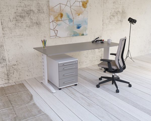 BÍLÝ KANCELÁŘSKÝ STŮL SKCH-O S ARKTICKY ŠEDOU STOLOVOU DESKOU