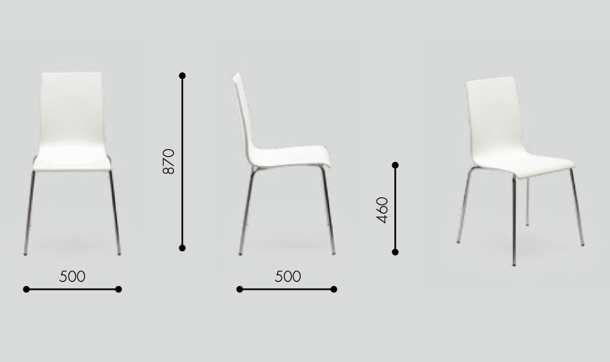 Židle s plastovým sedákem a kovovou chromovanou kostrou - rozměry